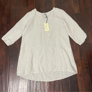 NWT Terzo Millennio 100% Linen Dress Womens Small Sand A Line Boho Casual